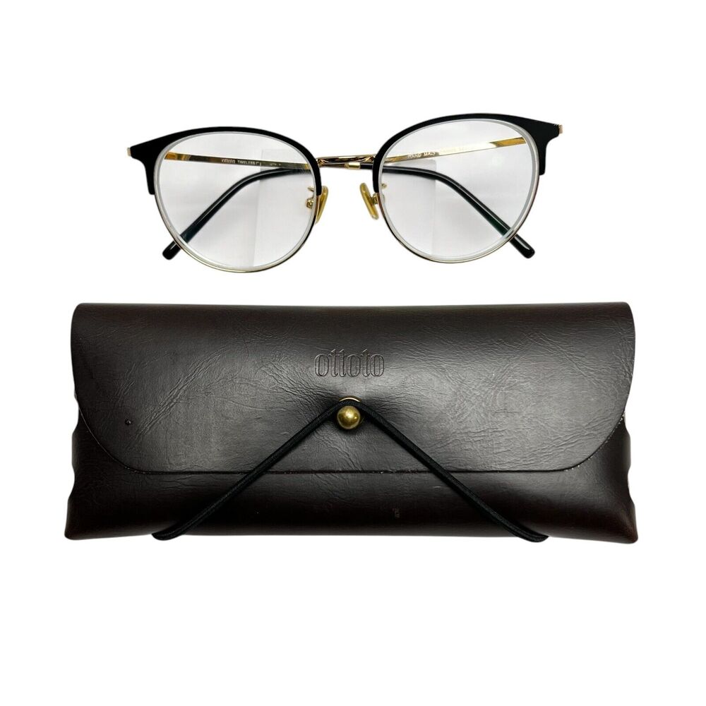 Ottoto Talinum Black/Gold Round Browline Eyeglasses Frames 52-19-140 With Case